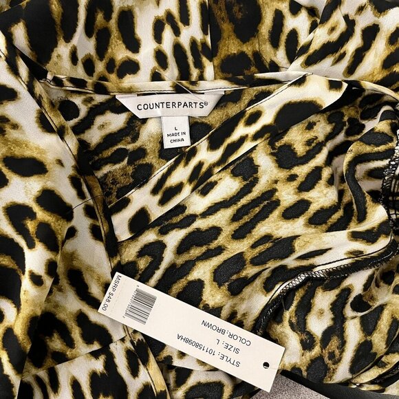 COUNTERPARTS Women's Leopard Bell Sleeve Blouse - Size Large - NWT $48 - Picture 4 of 4